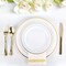 175 Piece Gold Dinnerware Set - 50 Gold Rim Plastic Plates - 25 Gold Plastic Silverware - 25 Gold Plastic Cups - 25 Gold Paper Napkins, 25 Guest Disposable Gold Dinnerware Set